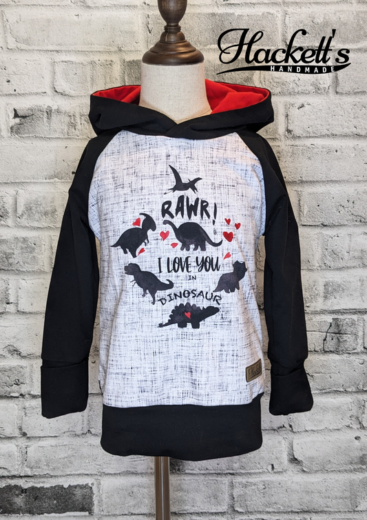 3-6t Dinosaur Love Raglan Hoodie